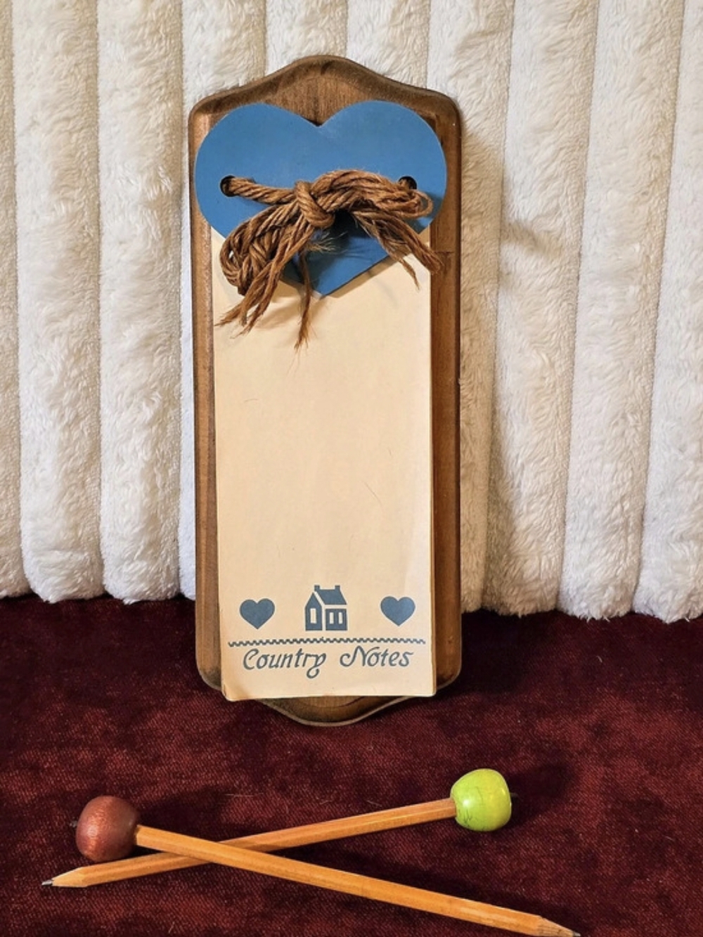 VTG 80s Tender Heart Treasures Wooden Country Notes Memo Pad Wall Holder